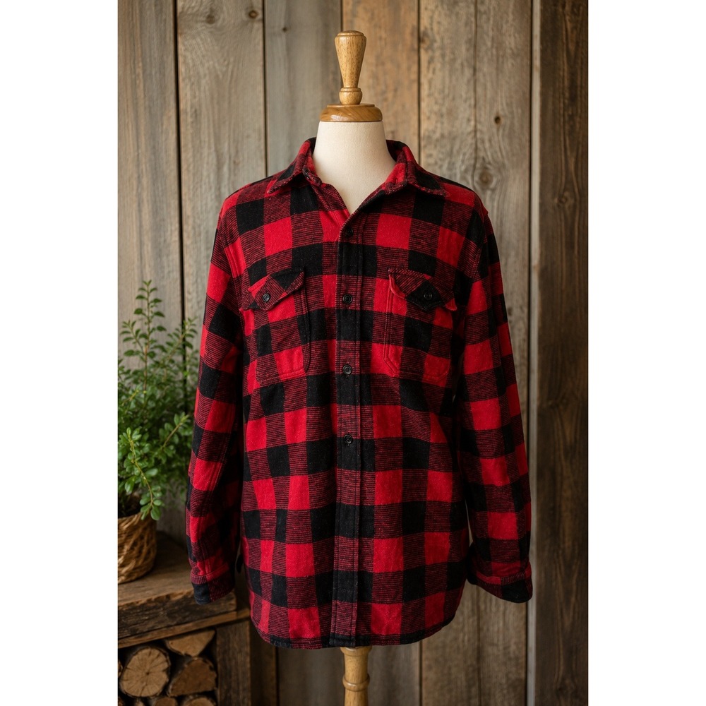 Dakota‎ Heavy Flannel Buffalo Plaid Shirt Jacket Red Black Lumberjack Workwear L